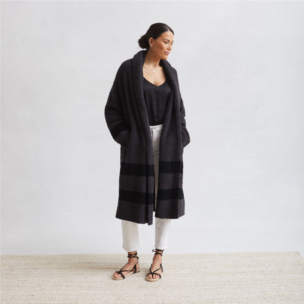 Women's Shawl Collar Coat - 2 Stripe