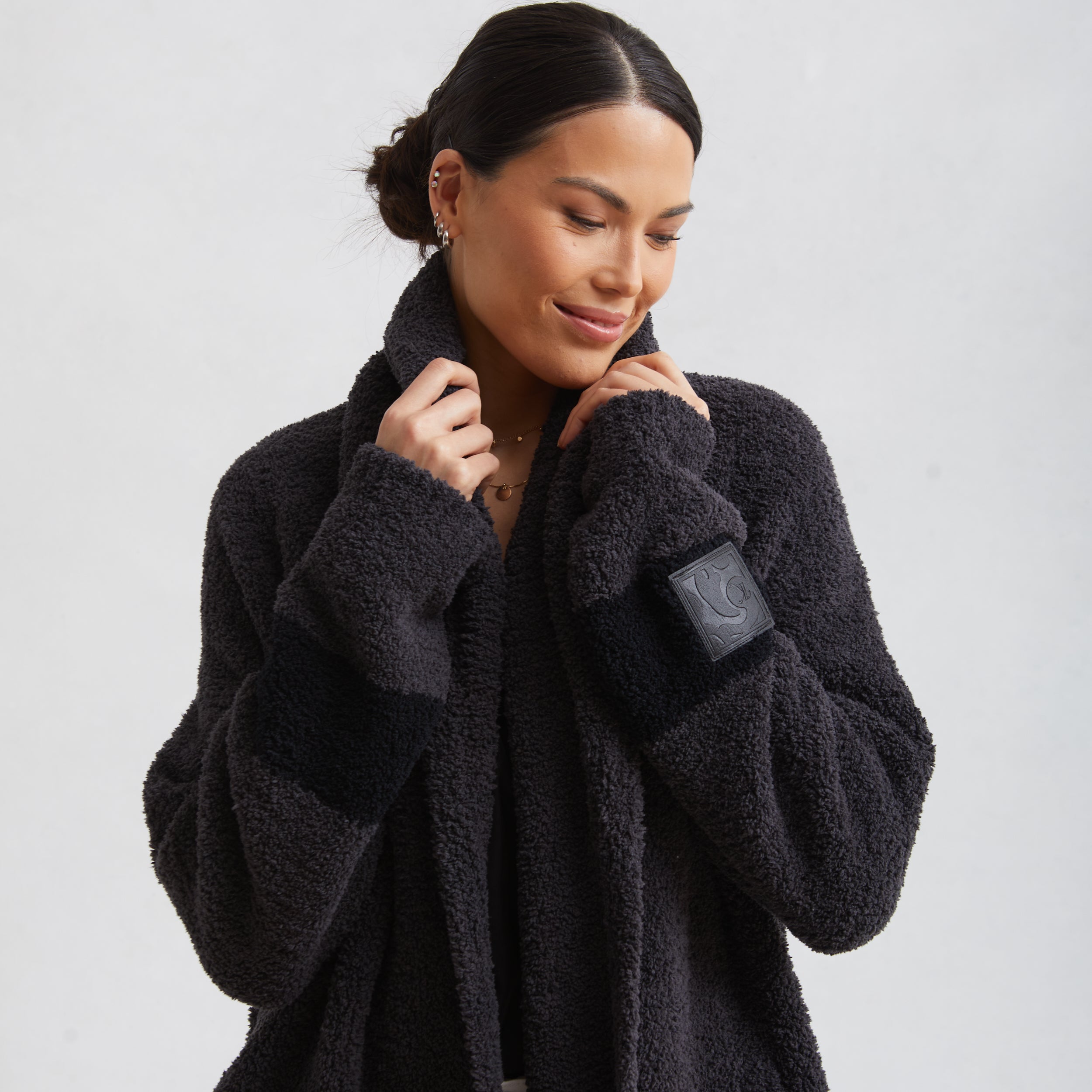 Women s Shawl Collar Coat 2 Stripe Chenilla Classic Kashwere