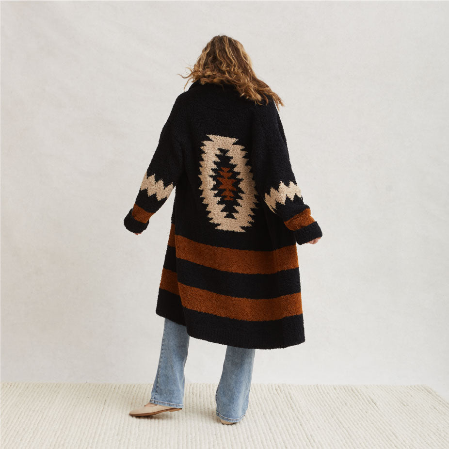 Women's Shawl Collar Coat - Aztec